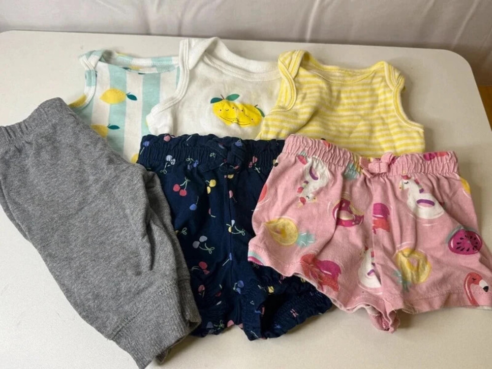 Carter's Baby Clothing Bundle 6 Pieces 3-6M Fruit Stripe Gray